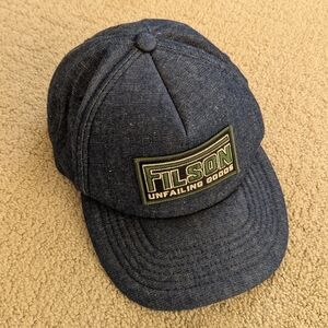 Filson Harvester Cap Baseball Hat Logo Patch One Size Snapback Indigo Blue